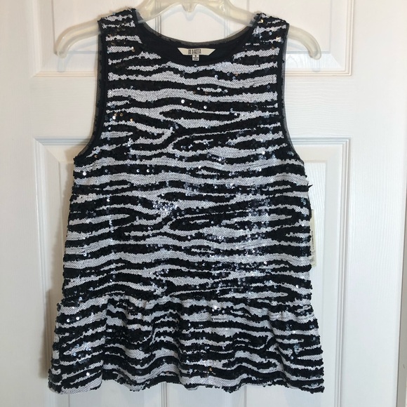 BB Dakota Sleeveless Zebra Sequin Peplum Waist Top  Size Small NEW WITH TAGS - Picture 1 of 10